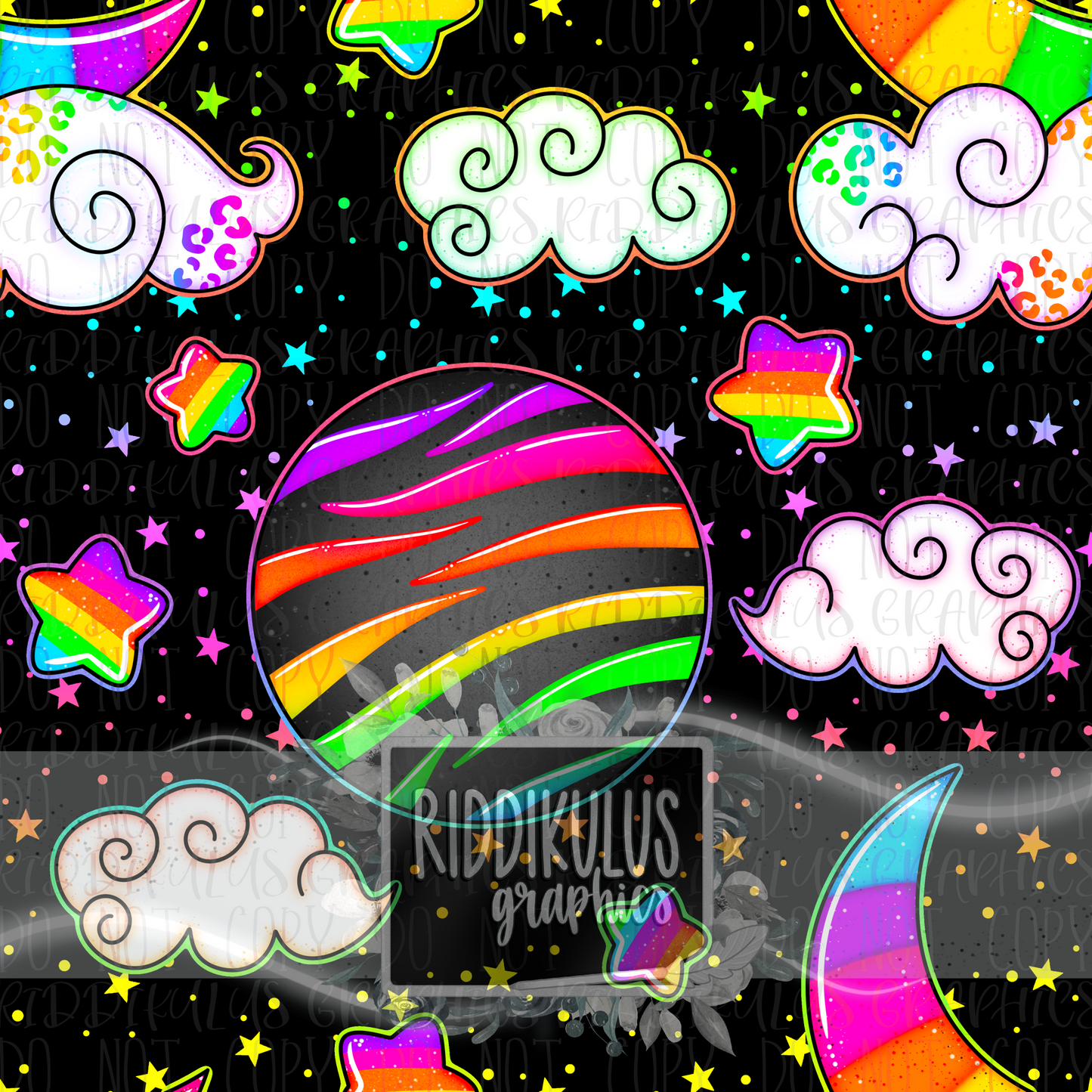 Neon Rainbow Moon & Stars