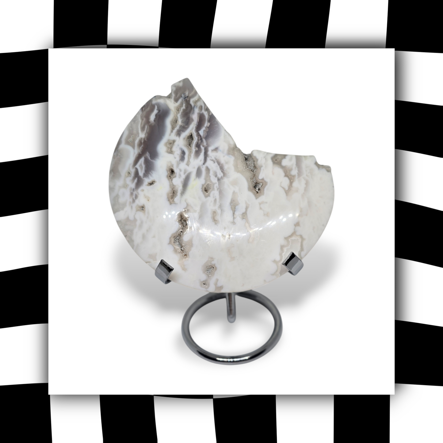 White Agate Moon with Druzy