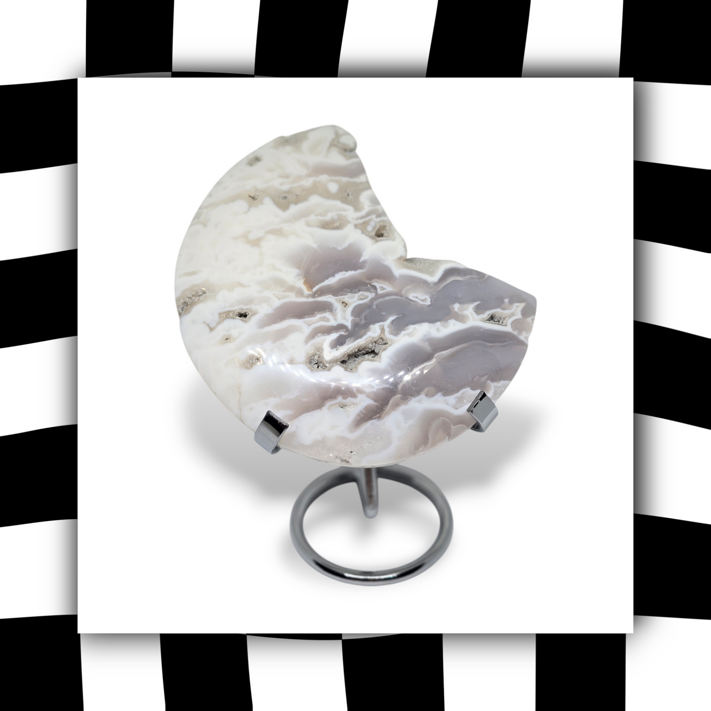 White Agate Moon with Druzy