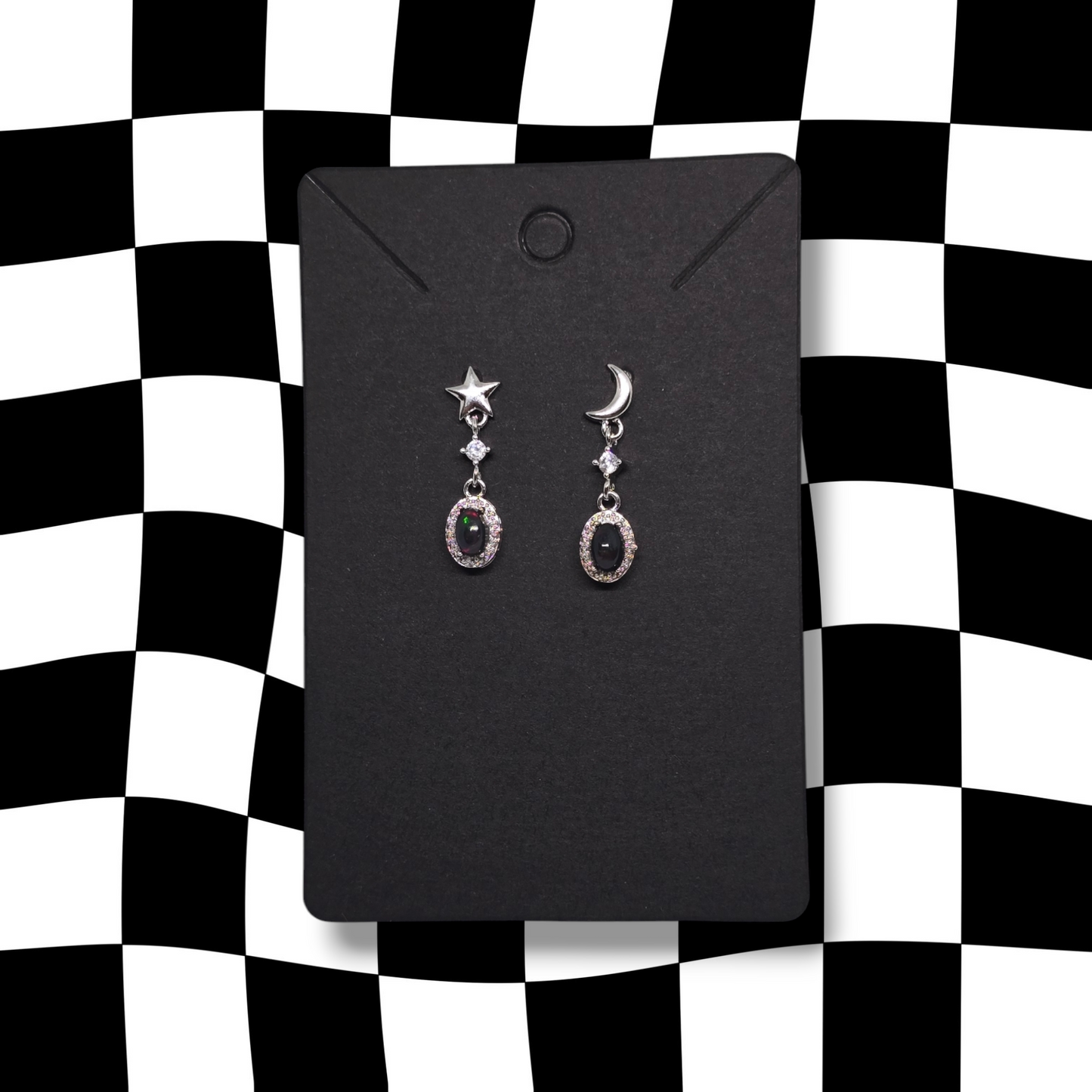 Star & Moon Black Opal Earrings