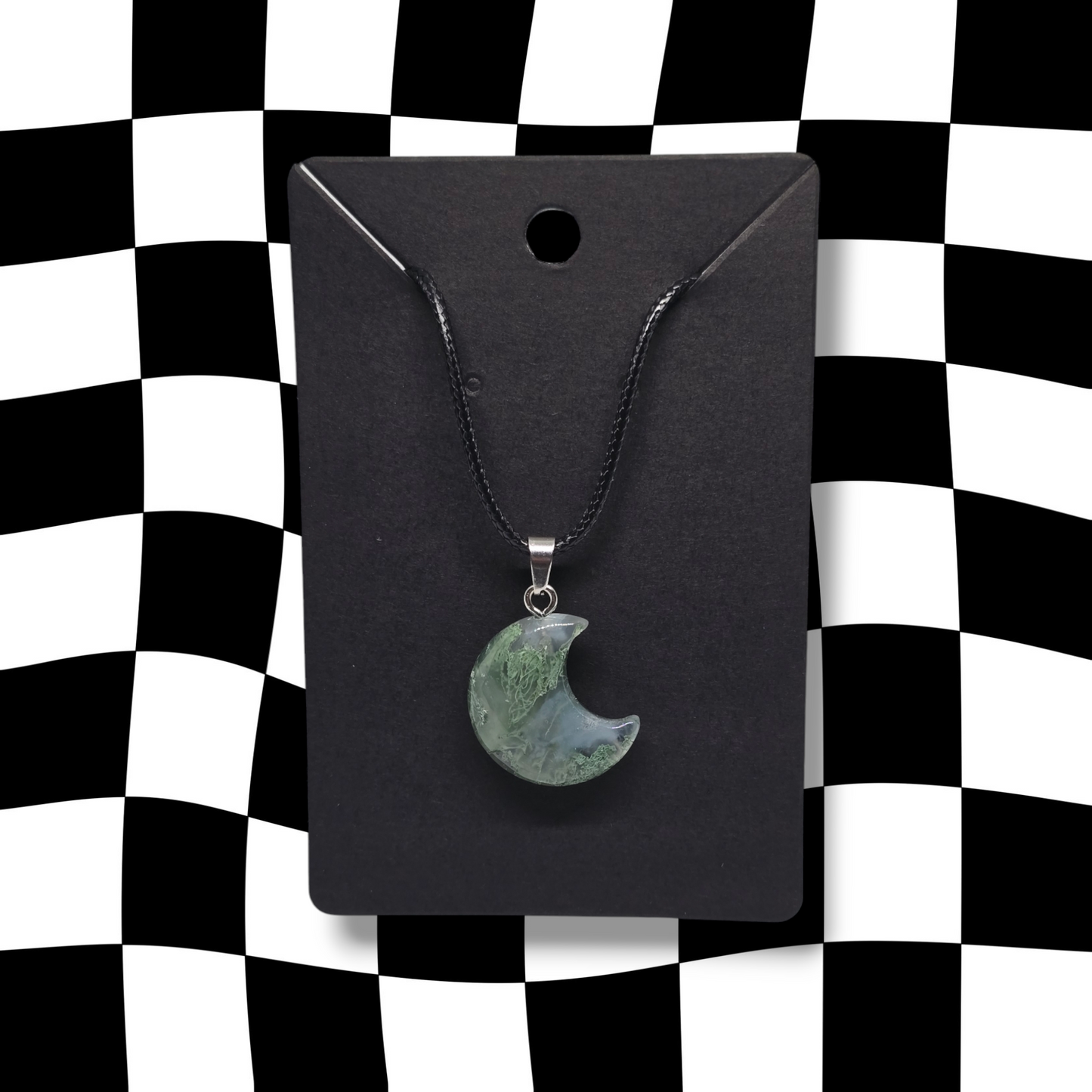 Moss Agate Crystal Moon Necklace